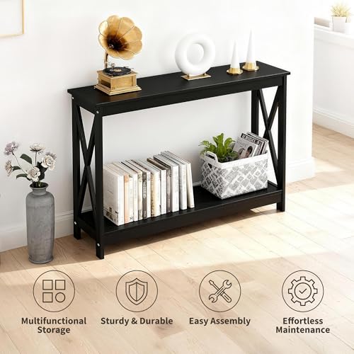 ZENY Console Table, Entryway Table, Narrow Sofa Table with 2-Tier Shelves, Entrance Table for Living Room, Entryway, Hallway, Foyer (Black, 11.8" D x 47" W x 31.7" H) - color: Black, size: 47"W