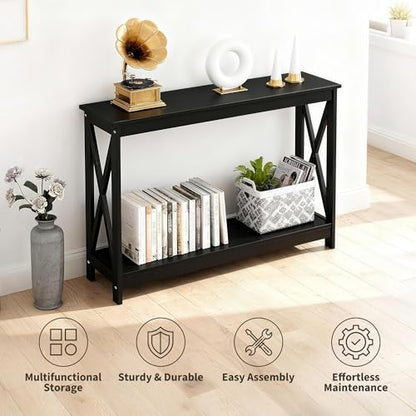 ZENY Console Table, Entryway Table, Narrow Sofa Table with 2-Tier Shelves, Entrance Table for Living Room, Entryway, Hallway, Foyer (Black, 11.8" D x 47" W x 31.7" H) - color: Black, size: 47"W