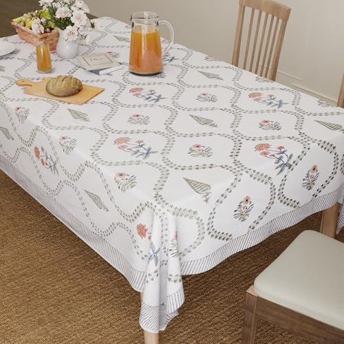Encasa XO Square Tablecloth 60"x60" 5 ft Swiss Jaipuri Block Print Cotton Dining Table Cloth | Handcrafted Floral tablecloths – Machine Washable for Indoor, Outdoor, Everyday Use - color: Swiss, size: 60" x 60" (Square)