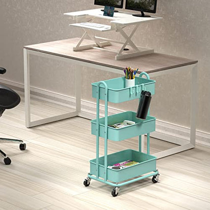 Simple Houseware 3-Tier Heavy Duty Metal Utility Rolling Cart, Turquoise - color: Turquoise