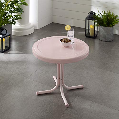 Crosley Furniture Griffith Weather Resistant Retro Metal Outdoor Side Table for Patio, Deck, Porch, Pink - color: Pink