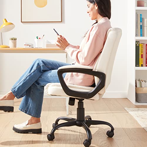 Amazon Basics Classic Puresoft PU Padded Mid-Back Office Chair with Armrest, Height Adjustable, Easy to Assemble, 26"D x 23.75"W x 42"H, Cream - color: Cream