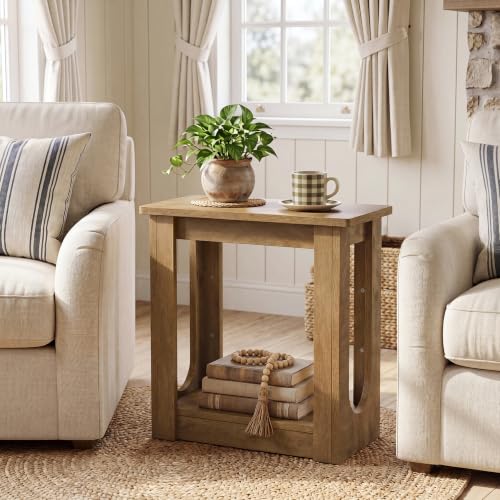 Tribesigns End Table, Narrow Side Table for Living Room, Rustic Brown | Farmhouse Side Table for Living Room, 2-Tier couch end table with Unique U-cutout Legs, Nightstand for Bedroom