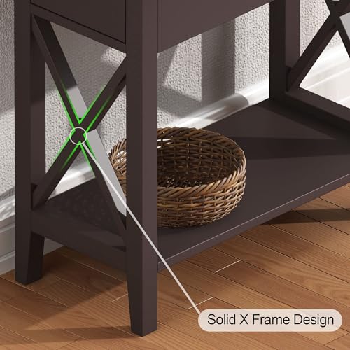 ChooChoo End Table, Flip Top Narrow End Table with Drawer, Set of 2 | Narrow Side Table with Flip Top, Accent Small Side Table Nightstand for Living Room, Bedroom, and Small Spaces, Espresso - color: Espresso, size: 2 Pack, style: Without Power