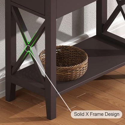 ChooChoo End Table, Flip Top Narrow End Table with Drawer, Set of 2 | Narrow Side Table with Flip Top, Accent Small Side Table Nightstand for Living Room, Bedroom, and Small Spaces, Espresso - color: Espresso, size: 2 Pack, style: Without Power