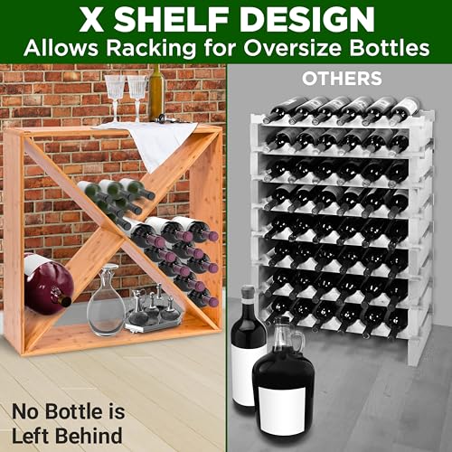 Nutrichef X Self Oversize Stackable Modular Wine Rack, Fits Up to 84 Standard Size Bottles Compatible and Stackable w/All Wine Racks - Bamboo Construction with Anti Moisture Protective Finish - size: X Brown