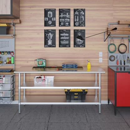 Stainless Steel Work Table with 2 Shelves | Metal Utility Table | Commercial & Residential NSF Utility (Stainless Steel Table with 2 Shelves, 72" Long x 24" Deep) - size: 72" Long x 24" Deep