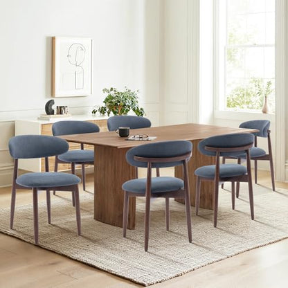 COLAMY Wooden Dining Room Chairs Set of 6, Modern Upholstered Fabric Dining Chairs, Farmhouse Kitchen Side Chair with Foot Pegs, Blue - color: Blue, size: Set of 6