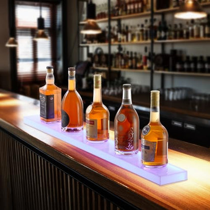 VEVOR LED Lighted Liquor Bottle Display, 1 Tier 40 Inch Wall Mounted Whiskey Rack Stand, 1 Step Commercial Illuminated Home Bar Shelf, Acrylic Drinks Light Shelves with RF Remote & App Control - size: 1 Step 40 Inches