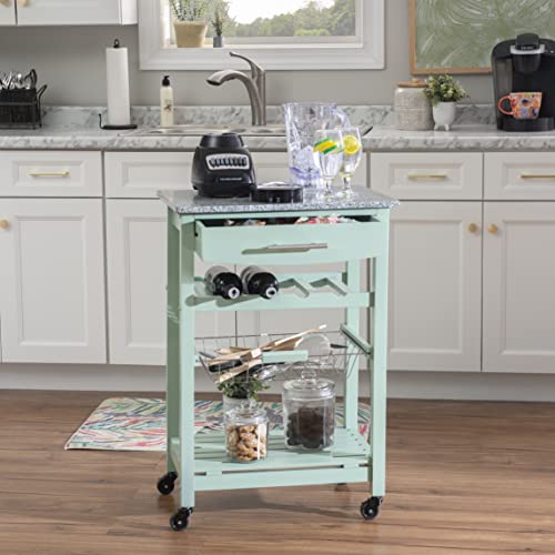 Linon Kitchen Island, Green, 15.75 x 22.83 x 33.86 Inches - color: Green and Granite, style: Whitney