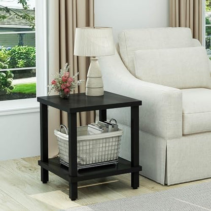 MMEOLUOOK Large End Table Square Side Table Modern Sofa Table 20 Inch Industrial Coffee Table NightStand with 2-Tier Storage Shelf for Living Room Bedroom Black MLBZ06B - color: Black