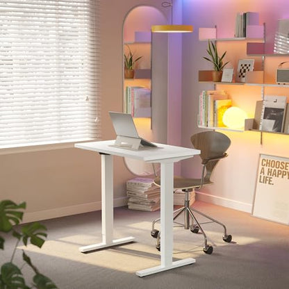 HUANUO 32x19 Inch Small Electric Standing Desk, Adjustable, White | Compact Home Office Desk, 176lbs Heavy Duty Lifting with 4 Height Presets. M8 Screw Holes Ready for DIY Mobile Wheels - color: White, size: 32" X 19"