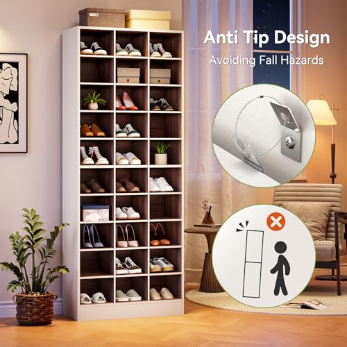 LITTLE TREE 70.9" Tall Shoe Rack, 10-Tier Freestanding Shelf, Max. Store 30 Pairs, Shoe Cabinet Organizer for Living Room, Entryway, Cloakroom, White + Brown - color: White + Brown