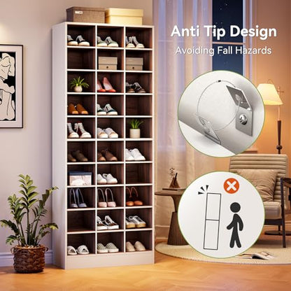 LITTLE TREE 70.9" Tall Shoe Rack, 10-Tier Freestanding Shelf, Max. Store 30 Pairs, Shoe Cabinet Organizer for Living Room, Entryway, Cloakroom, White + Brown - color: White + Brown