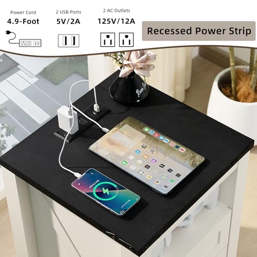 Joaxswe Night Stands with Charging Station Set of 2, Farmhouse Nightstand, White Wooden Bedside End Tables with 2 Drawers and Open Shelf, Bed Side Table for Bedroom, Living Room, Closet, Office - color: White, size: 2 pack