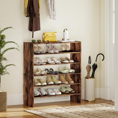 COSTWAY 6-Tier Shoe Rack, Extra Wide Shoe Shelf Organizer with Stackable Design, 31" Freestanding Adjustable Storage Shoe Stand for Small Space Entryway Hallway Closet (1,Rustic Brown) - color: Rustic Brown