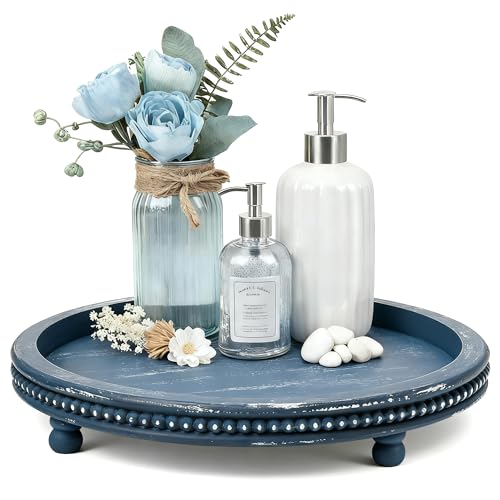 Handmade 12 Inch Decorative Tray, Small Beaded Tray Coffee Table Decor, Blue Decorative Display Risers for Coffee Table, Dining Room Entryway and Living Room - color: Blue