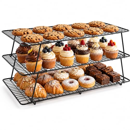 Cooling Rack 16"x10", 3-Tier Stackable & Collapsible Cooling Racks | Cooling Racks for Cooking and Baking, Roasting, Grilling, Oven & Dishwasher Safe (Black, 3-Tier-SL) - color: Black, size: 3-Tier-SL