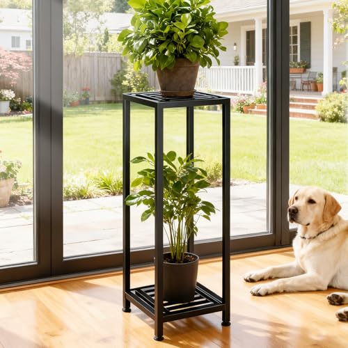 Plant Stand Indoor Outdoor, 41'' Tall Wrought Iron Plant Stands, Heavy Duty | 2 Tier Metal Pedestal Stand Decorative Flower Stand for Patio Garden Deck Living Room - size: 41''