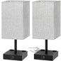 Bedside Table Lamps Set of 2 - Touch Nightstand Lamp for Bedroom with USB C+A Charging Ports & AC Outlets, 3-Way Dimmable Desk Lamp Grey Fabric Shade for Bedroom Living Room, Office(Bulb Included) - color: Gray