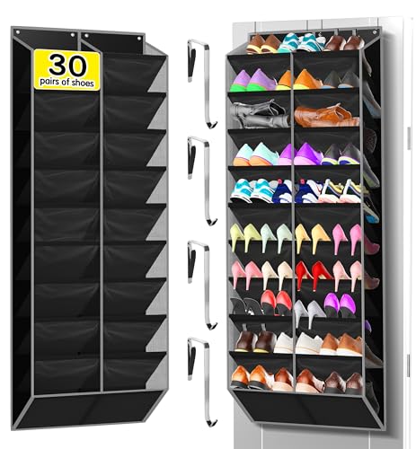 Kotkn 20-Pocket Hanging Shoe Organizer for Door, 10-Tier Heavy Duty Holds 20-30 Pairs, 10.5" Deep Fits Size 15 Boots, Bamboo Support & Non-Scratch Hooks (20 Tier-Black) - color: 20 Tier-Black