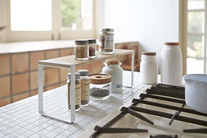 YAMAZAKI Home Kitchen Rack - Counter Storage Shelf Organizer Steel + WoodWhite
