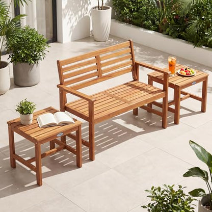 Tangkula Patio Acacia Wood Side Table, 17" Square End Table with Slatted Tabletop, Outdoor Wooden Accent Bistro Table for Backyard, Poolside, Garden, Porch, Indoor (Natural,1)