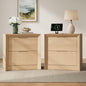 YANSNWO Natura Oak Nightstand Set of 2 with Charging Station, 23.6" Modern Bedside Table with Thickened Frame & Unique Panel, Mid Century Wood End Table for Bedroom, Living Room - color: Natural Oak, size: 15.6"D x 23.6"W x 23.6"H (2 Drawers/2 Piece)