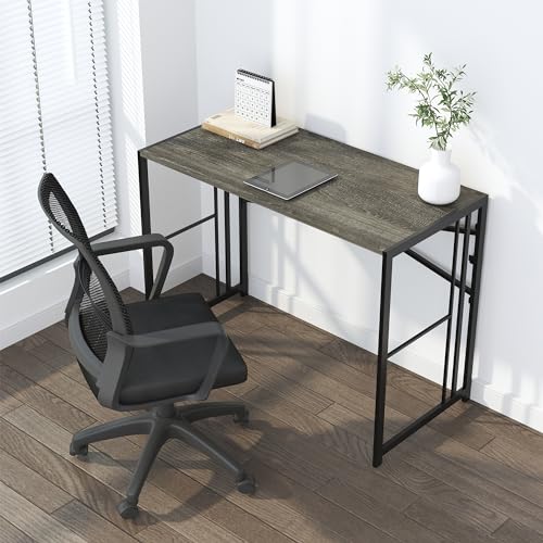 Lutown-Teen 35 inch Narrow Folding Desk, Writing Gaming Computer Camping Desk for Small Spaces, No Assembly Required Home Office Table, Black Oak - color: Black Oak, size: 35 Inch