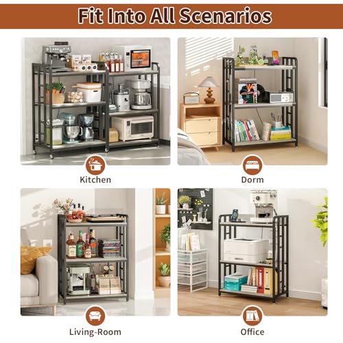 METYERRY Bakers Rack with Power Outlet,Adjustable Microwave Stand with Storage,3-Tier Kitchen Shelves,Microwave cart Suitable for Kitchen,Dinning Room,Coffee Bar,Living,Greige - color: Greige