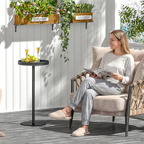 Height Adjustable Drink Table, Small Round Side Table, Weighted Martini Pedestal Tables for Small Spaces, Living Room, Bedroom, Sofa Couch, Office, Black - color: Black