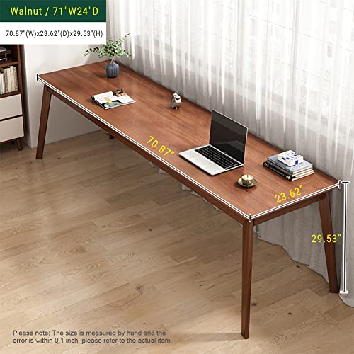 NELYE Mid-Century Long Desk Table, 71" W x 24" D, Walnut | Simple Modern Wood Table, Extra Long 2-Person Computer Workstation for Home Office Work, Holds 200 Lbs - size: 71"W24"D