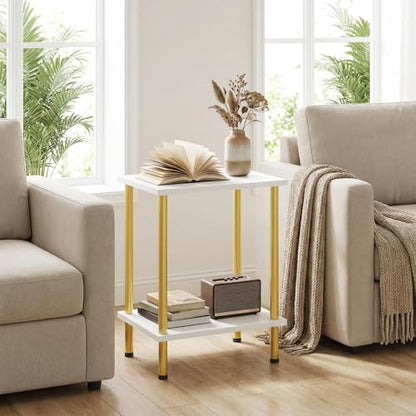 HOOBRO End Tables Set of 2, Small Side Table, Nightstand with 2-Layer Storage Shelves, Sofa Table for Small Spaces, Living Room, Bedroom, Stable Frame, Easy Assembly, White and Gold DW09BZP201 - color: White + Gold