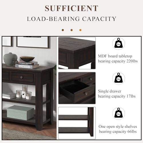 LKTART 48.8" Solid Wood Console Table for Entryway;Sofa Table with Storage | Distressed Black Real Wood Farmhouse Console Table with Drawers;Entry Way Table for Living Room,Foyer,Hallway;Easy Assembled - color: Black Espresso