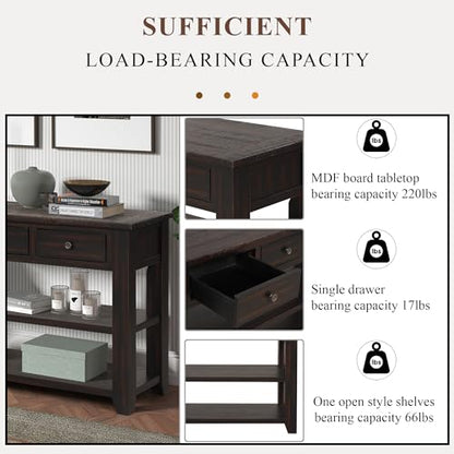 LKTART 48.8" Solid Wood Console Table for Entryway;Sofa Table with Storage | Distressed Black Real Wood Farmhouse Console Table with Drawers;Entry Way Table for Living Room,Foyer,Hallway;Easy Assembled - color: Black Espresso