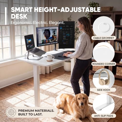 Furmax 48 Inches Electric Height Adjustable Standing Desk Home Office Desk | Large Sit Stand Up Computer Desk Memory Preset with T-Shaped Metal Bracket, White - color: White, size: 48 Inch