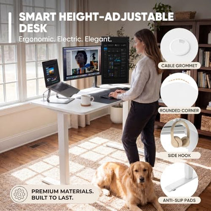 Furmax 48 Inches Electric Height Adjustable Standing Desk Home Office Desk | Large Sit Stand Up Computer Desk Memory Preset with T-Shaped Metal Bracket, White - color: White, size: 48 Inch