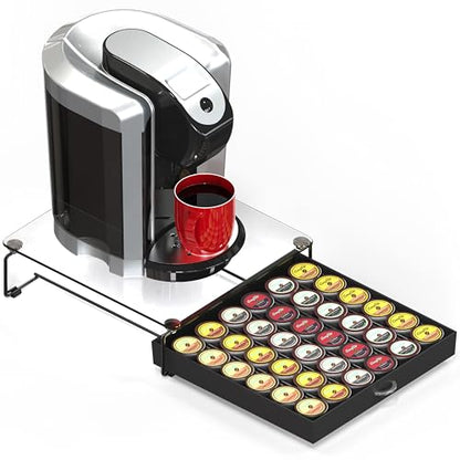 Deco Brothers Tempered Glass K-Cup Holder Drawer for 36 Coffee Pods, Black - color: Black with Glass Top, size: 36 Capsules