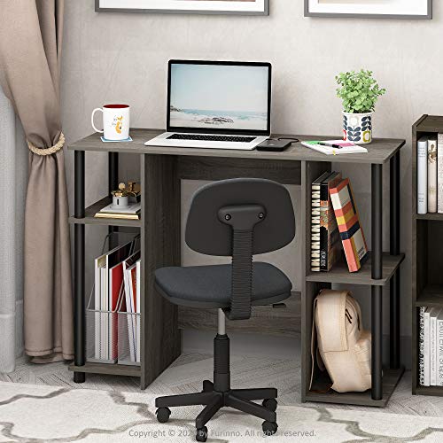 Furinno Jaya Computer Study Desk With Open Storage, French Oak Grey/Black - color: French Oak/Black