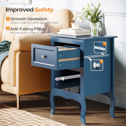Bonnlo Blue Nightstand with 2 Drawers, Blue Night Stand Bedside Table for Bedroom, Kids Room, Living Room, Small Spaces, Dorm, 15.75" W x 11.8" D x 23.6" H - color: Navy Blue