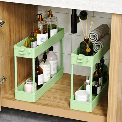 SPACEKEEPER Slim Rolling Storage Cart 4 Tier Bathroom Organizer Utility Cart Mobile Shelving Unit Tower Rack for Kitchen, Laundry Room, Bathroom, Narrow Places, Green - color: Green