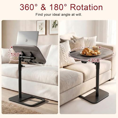 Height Adjustable Tv Trays Table for Sofa, Modern Angle Adjustable 360° Swivel and 180° Tilt Flip-Over Panel C Shaped Side Tables with Tablet Slots for Phone Computer (Grey) - color: Grey, style: Tilt C Table