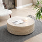 31.49'' Round Coffee Table for Living Room Drum Coffee Table Modern Faux Travertine Stone Coffee Table for Apartment, No Need Assembly (Fiberglass Marble Pattern) - color: Faux Stone-round-31.49inch-travertine-coffee