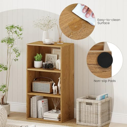 Giantex 3 Shelf Bookcase, Modern Bookshelf Cube Storage Organizer, Open Storage Cabinet Multi-Functional Home Office Bedroom Furniture Display Bookcases, Natural | Open Storage Cabinet, Multi-Functional Book Shelves, Furniture Display Bookcases for Living