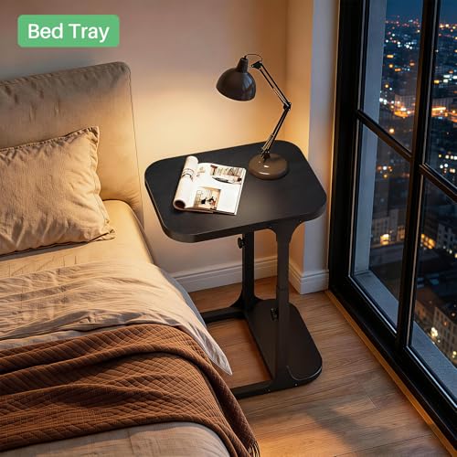 Kitstorack Height Adjustable End Table, Small Side Table for Couch, Sofa Table with Metal Frame for Living Room, Bedroom, Bedside C Shaped Table,Black - color: Black