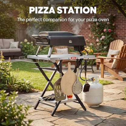Feasto Outdoor Grill Table, Folding Prep Table, 30" x 24", Stainless Steel | with Garage Rack & Tissue Holder, Foldable Pizza Oven Stand & Griddle Stand for Gathering and Party - color: Silver