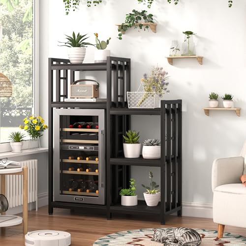 Mini Fridge Stand with Storage Shelves,Heavy Duty Refrigerator Stand for Mini Fridge with 6 Adjustable Tiers,Microwave Stand for Dorm,Coffee Bar Station Organizer Rack for Small Kitchen,Apartment - color: Black Wood Grain