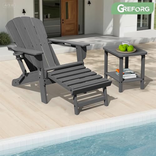 Patio Side Table, Small Rectangular HDPE Adirondack End Table for Outdoor Use in Pool, Garden, Lawn, Backyard,Grey - color: Grey