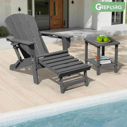 Patio Side Table, Small Rectangular HDPE Adirondack End Table for Outdoor Use in Pool, Garden, Lawn, Backyard,Grey - color: Grey
