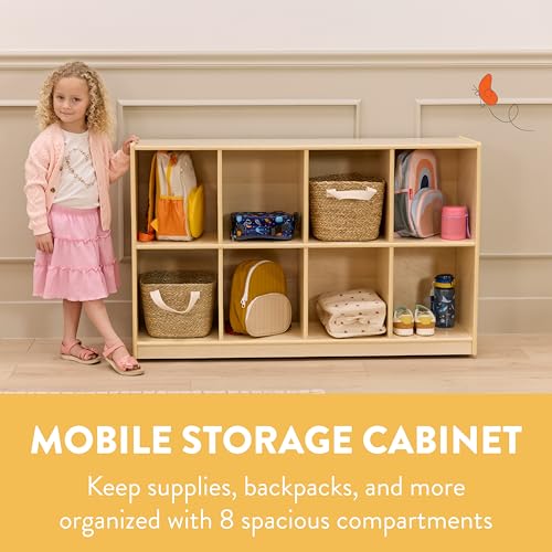 Back2School Express 8-Compartment Mobile Storage Cabinet, Backpack Cubbies, Natural